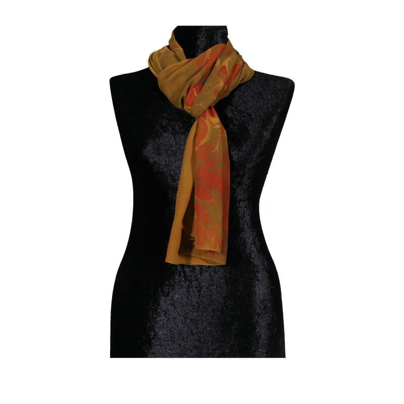 e38 EL İŞÇİLİĞİ KADIN RENKLİ EBRU FULAR 175*35 cm-6713 - 2