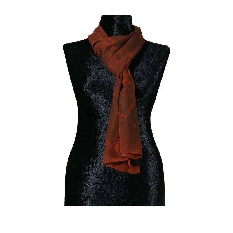 e38 EL İŞÇİLİĞİ KADIN RENKLİ EBRU FULAR 175*35 cm-6717 - 2
