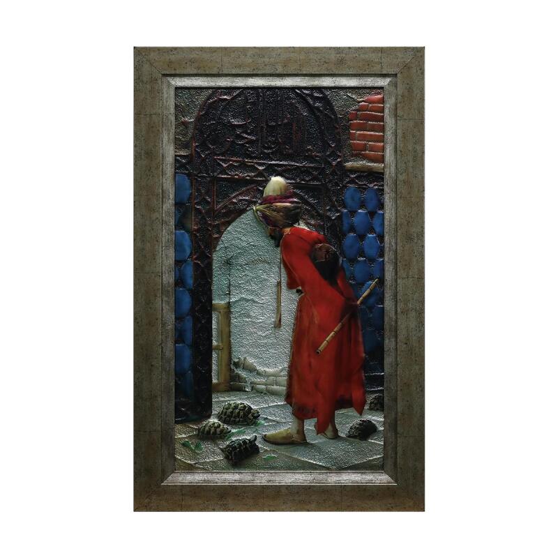 e38 EL İŞÇİLİĞİ KAPLUMBAĞA TERBİYECİSİ ALİMİNYUM KABARTMA TABLO 48*72 CM - 6612 - 1