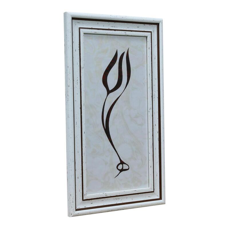 e38 EL İŞÇİLİĞİ LALE FORMUNDA ALLAH LAFZI EBRU TABLO - 24*41 CM - 6610 - 2