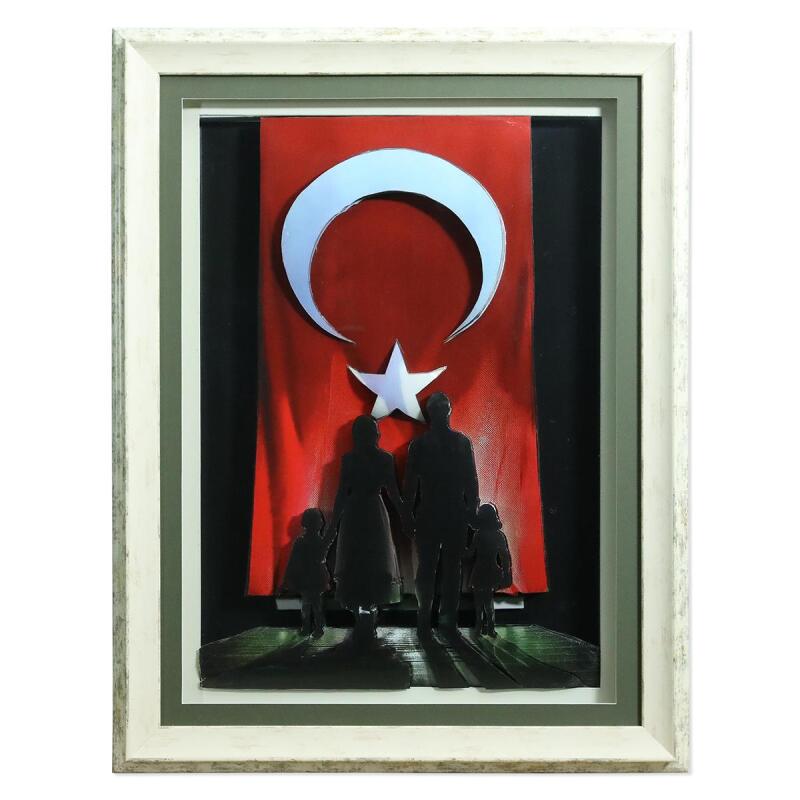 e38 EL İŞÇİLİĞİ TÜRK BAYRAĞI KAĞIT RÖLYEF TABLO 67x87 CM - 6348 - 1