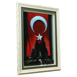 e38 EL İŞÇİLİĞİ TÜRK BAYRAĞI KAĞIT RÖLYEF TABLO 67x87 CM - 6348 - 2